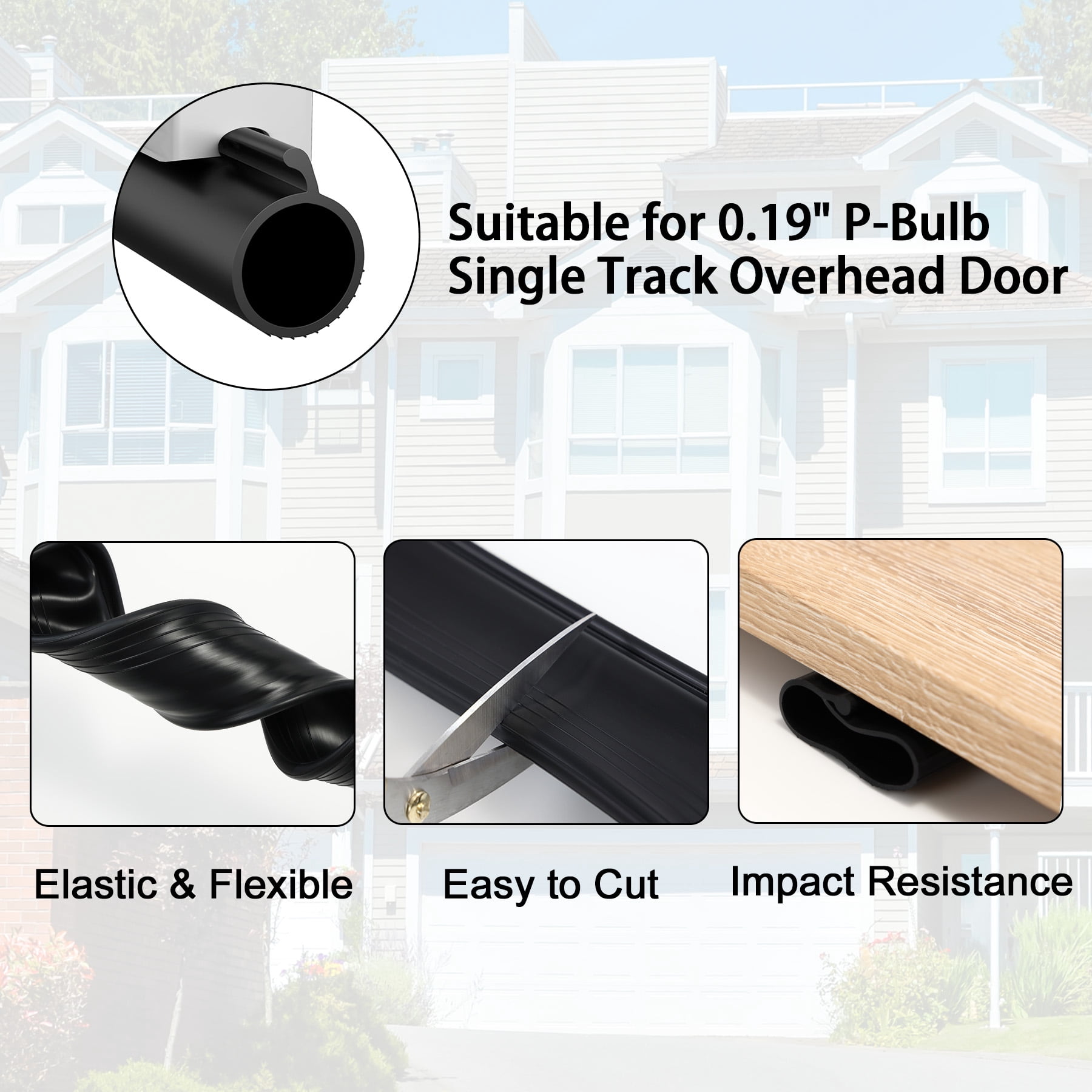 Taaizau Garage Door Bottom 0.19" P-Bulb Seal Strip, Replacement Rubber Weather Stripping, for Single Slot Overhead Door Weatherproof & Buffering,118''L, Black