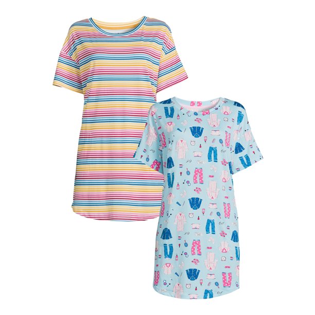 Secret Treasures Women's Short Sleeve Sleep Shirt, 2Pack
