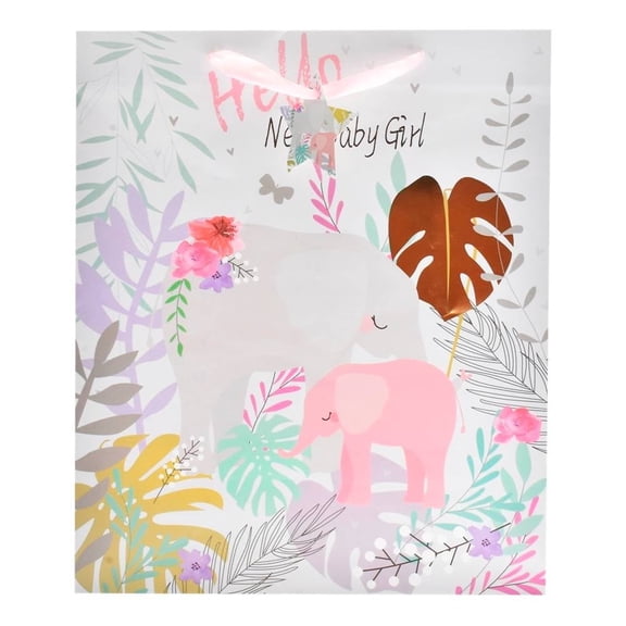 Bolsa para Regalo Prichos Grande Hello New Baby Girl Multicolor Elefantes