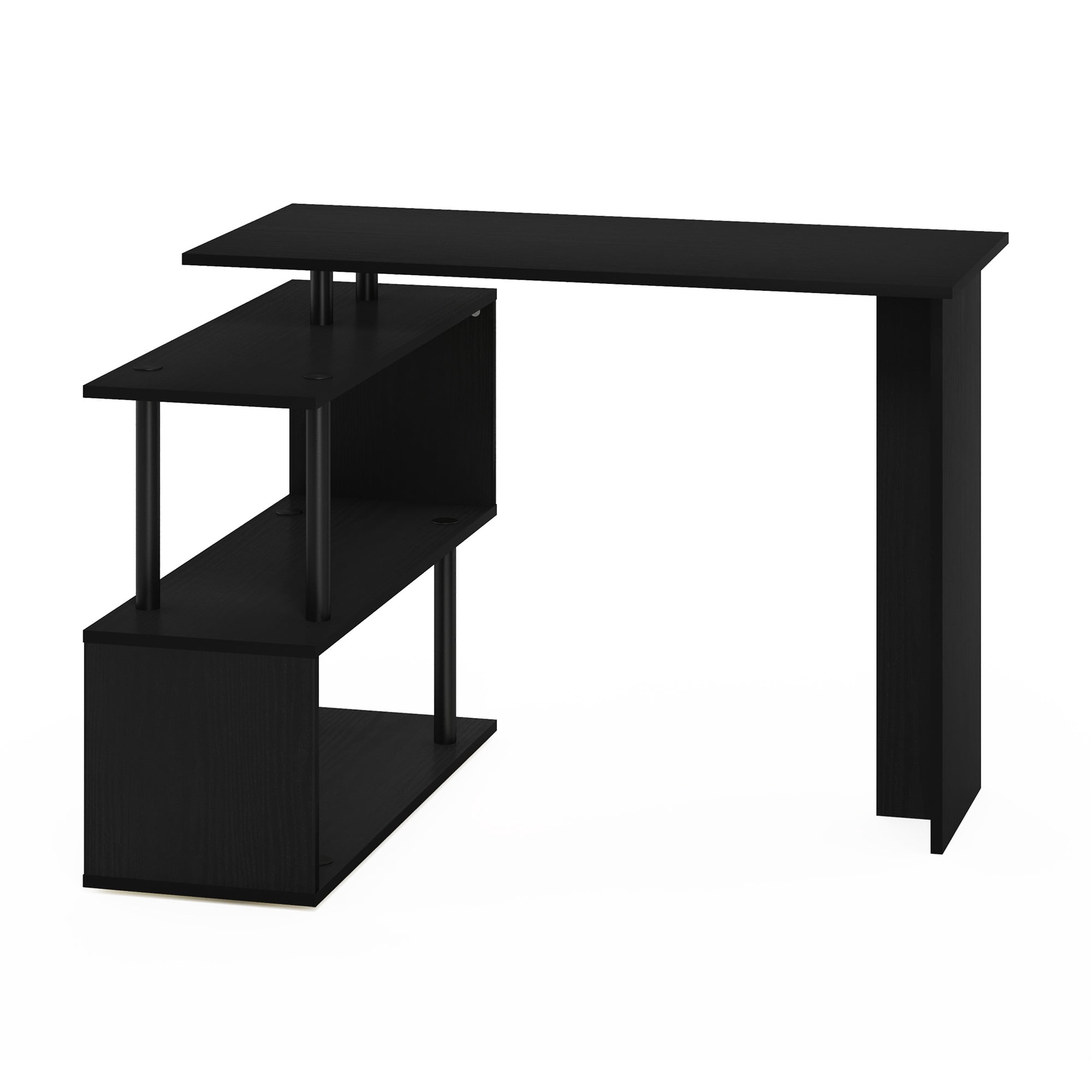 Furinno Moore L-Shape Computer Desk with 3-Tier Shelves, Americano/Black