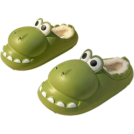 

PIKADINGNIS Women Men Cute Funny Dinosaur Fluffy Fur Warm Winter House Shoes Fashion Waterproof Block Heel Cover Indoor Outdoor Slippers