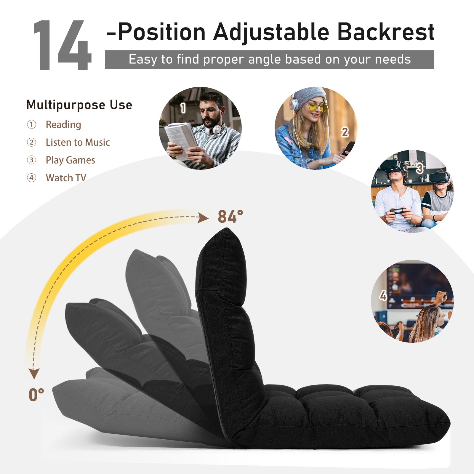Giantex Adjustable Floor Gaming Sofa Chair w/14-Position, Cushioned Folding Lazy Reclinerw/High Resilience Sponge, Sleeper Bed Couch Recliner((Black)