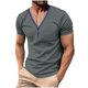 thumbnail image 2 of Camisetas Elvqul de Hombre Manga Corta Gris Playa Liso Botones Cuello V, 2 of 7