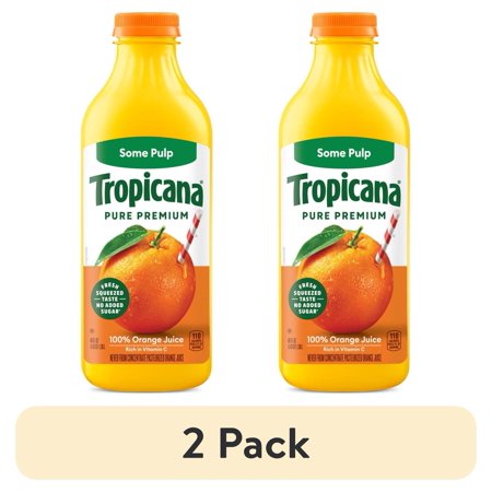 (2 pack) Tropicana Pure Premium 100% Orange Juice Original, Some Pulp, No Sugar Added, 46 fl oz