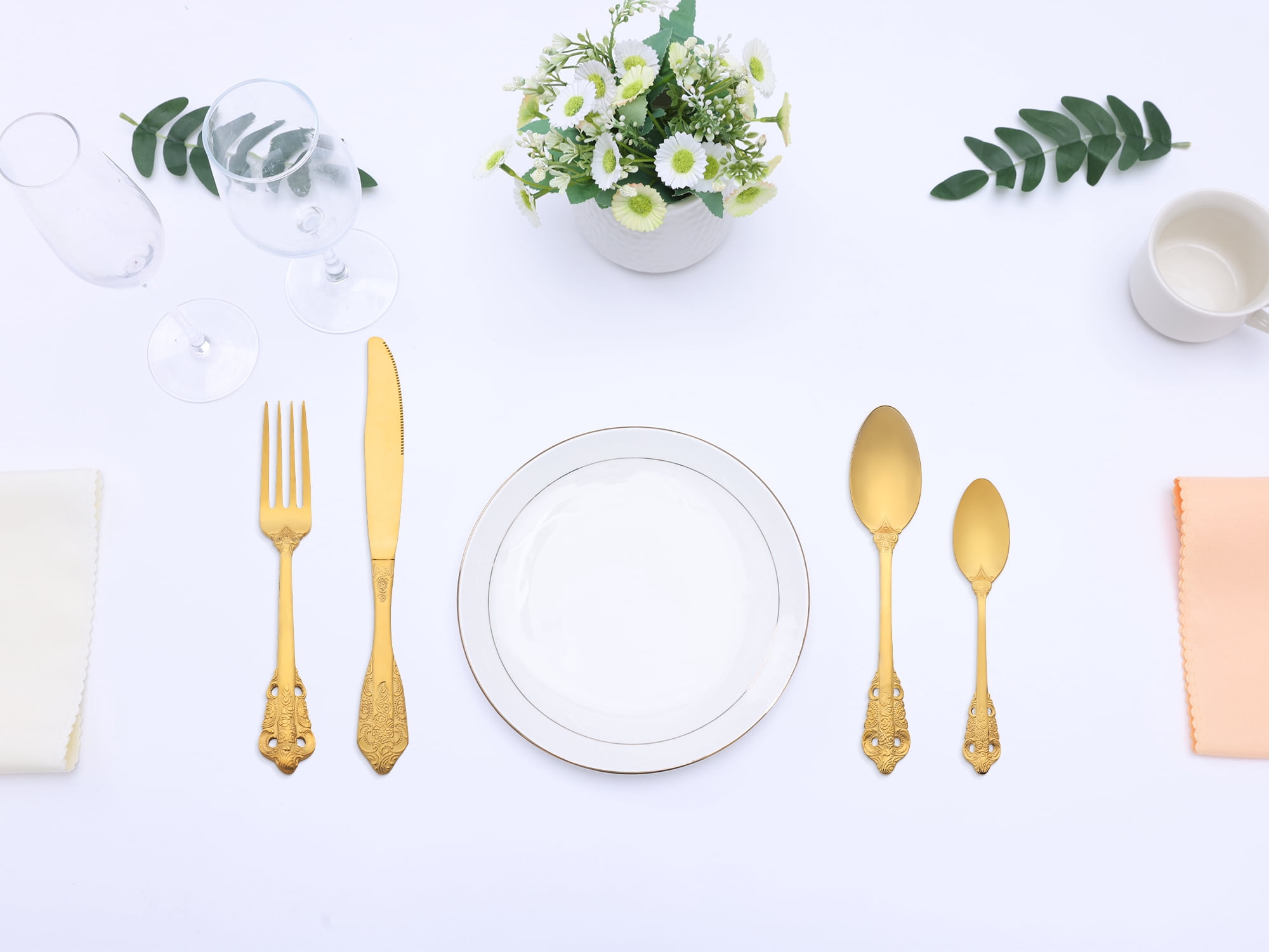 Unique Bargains Silverware Set Stainless Steel Flatware Gold 4 Pcs