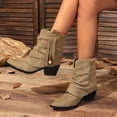 thumbnail image 4 of Lovzfmll Wide Calf Boots for Women, Plus Size Bohemian Stacked Ankle Low Heel Fringe, Block Mid Heel Pointy Toe Fringe Booties Chelsea Boots Fall Khaki Boots, 4 of 9