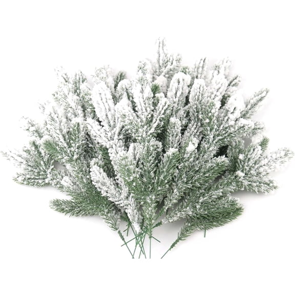 30 Pcs Snow Frosted Pine Branches 11.3 Inch Artificial Flocked Pine Picks For Christmas Tree Filler Branches Snowy Pine Stems Winter Pine Spray Tree Sprigs For Diy Crafts Garland Wreath Holiday Decor