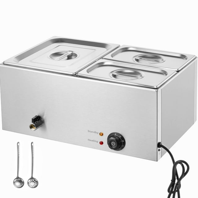 KFFKFF Electric Buffet Server, 3-Section, 17QT, 1200W, Temp Control 86-185°F, Durable Stainless Steel, Ideal for Catering & Restaurants, Silver
