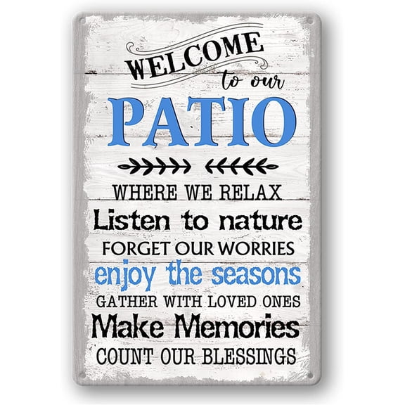 Funny Patio Metal Tin Sign Patio Wall Decor Welcome To Our Patio Signs Outdoor Welcome To Our Porch Backyard Sign Outdoor Decorations Funny Home Patio Gifts Personalized Farmhouse Patio Decor 8x12 In