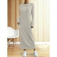 thumbnail image 4 of Vestido Tipo Suéter para Mujer, Larga, Tejido Acanalado, Cuello Redondo, Corte Entallado, Informal, para Otoño. Caqui S, 4 of 9