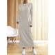 thumbnail image 4 of Vestido Tipo Suéter para Mujer, Larga, Tejido Acanalado, Cuello Redondo, Corte Entallado, Informal, para Otoño. Caqui S, 4 of 9