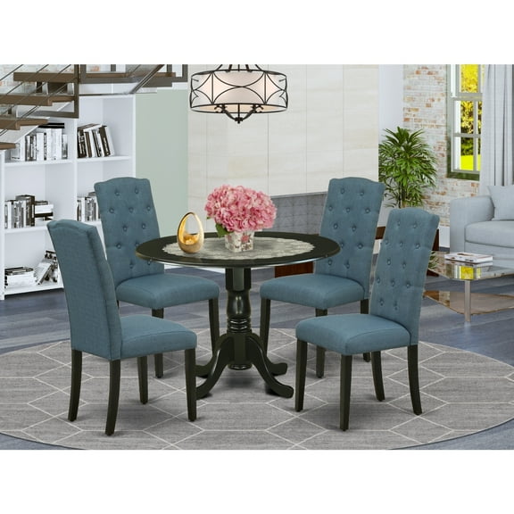 Round Dinette Set with 4 Chairs - Kitchen Table Set, Small Space Dining Room Furniture, BlackBlue
