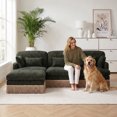 thumbnail image 3 of HUMEHA 100.3" Leopard Chenille Sofa Green Black 3-Seat w/ Ottoman, 3 of 9