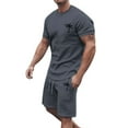 thumbnail image 2 of Conjunto de Sudadores de Hombres Impresión Casual Deportes de Manga Corta Cuello Redondo, Traje de Deporte de 2 Piezas con Pantalones de Corredores de Cintura Elástica, 2 of 4