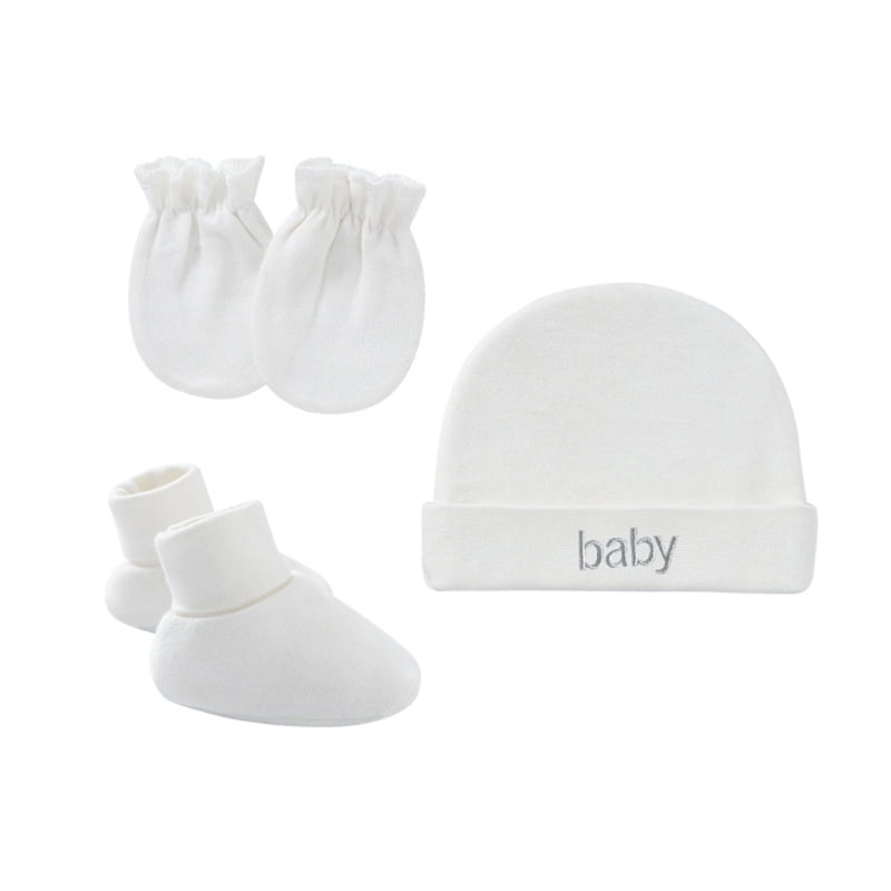 9 Pieces Newborn Baby Hat Mittens and Socks Set Cotton Gloves Bow Cap Grip Socks 