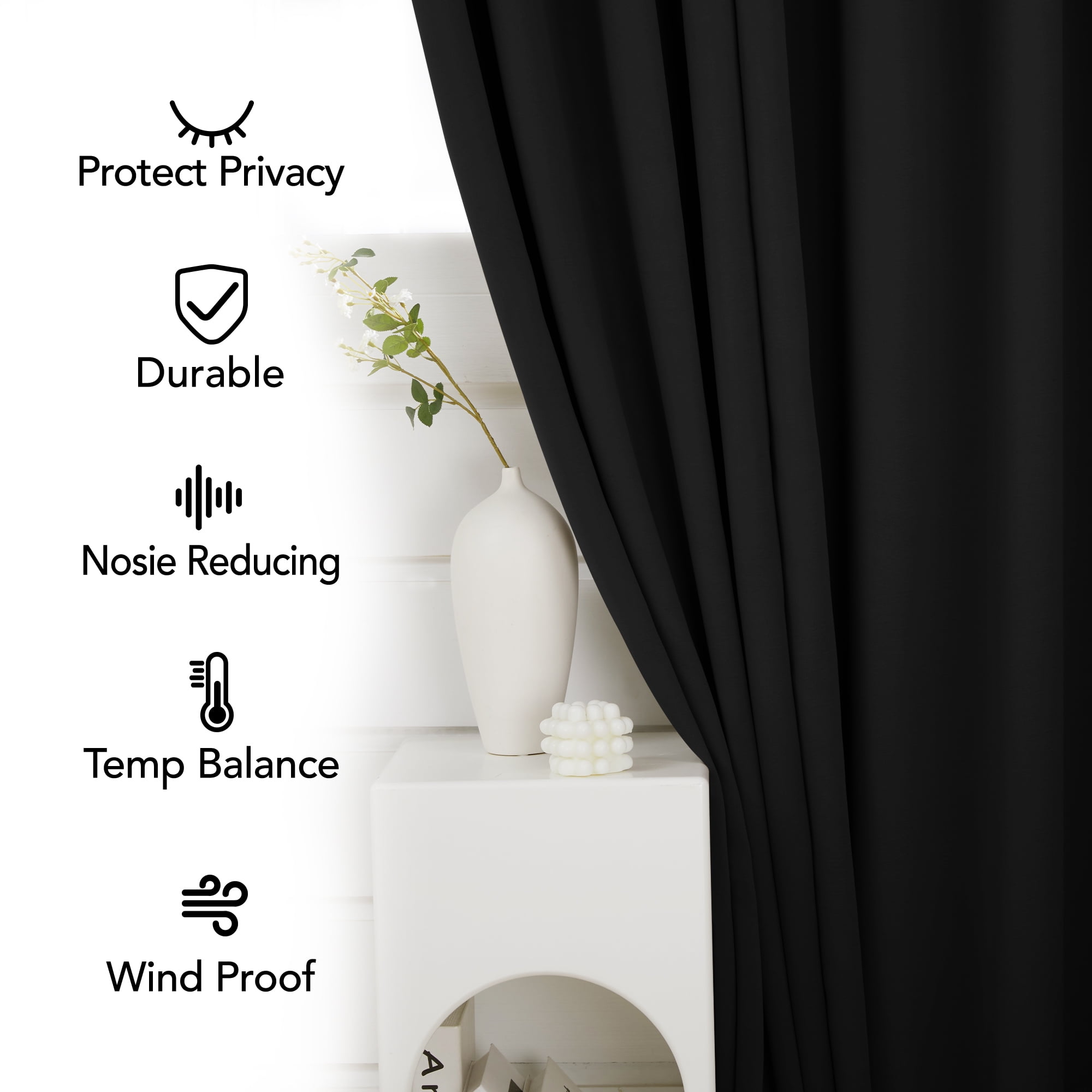 Deconovo Thermal Insulated Blackout Curtains 84 inches Length, Rod Pocket Room Darkening Black Curtains for Living Room, 42W x 84L, 2 Pieces