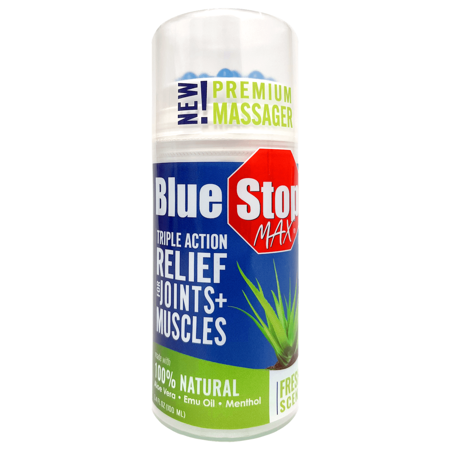 (3 pack) Blue Stop Max Muscle and Joint Relief Gel, Soothes Aches and Discomfort with Massage Applicator, 3.4 oz