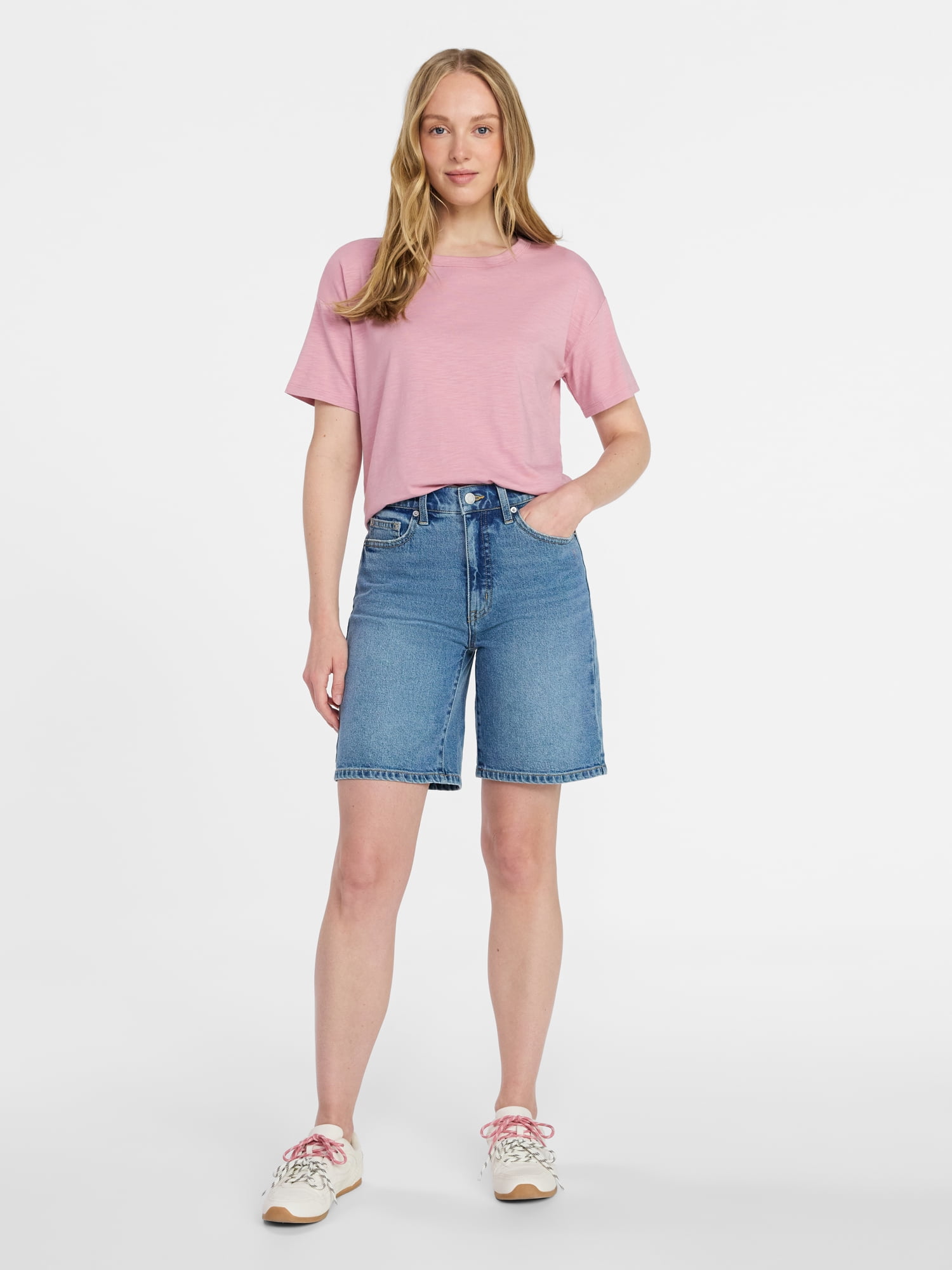 Time and Tru Women's Boxy Slub Tee with Short Sleeves, Sizes XS-XXXL