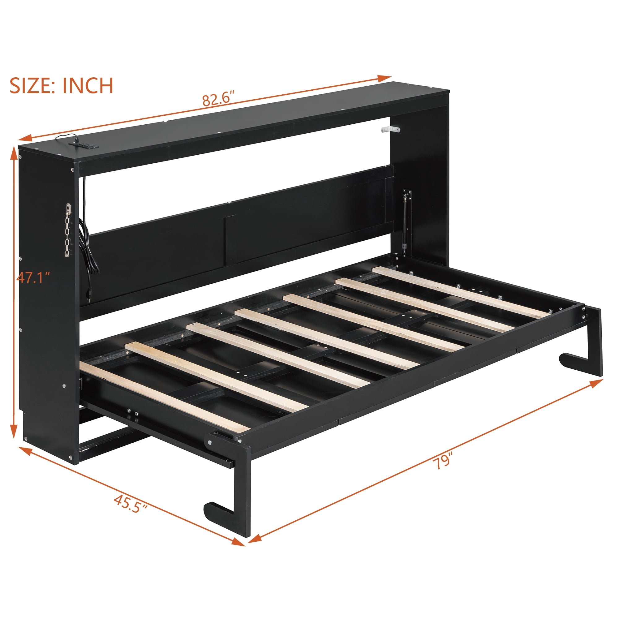 Mintazer Twin Size Murphy Bed with LED Lights & USB Port, Modern Folding Cabinets Bed with Gold Geometric Pattern for Home Office, Black