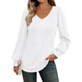 thumbnail image 2 of HAiming Womens Long Sleeve Shirts V Neck Pleated Front Flowy Blouse Casual Tunic Tops Fashion Clothing, 2 of 6