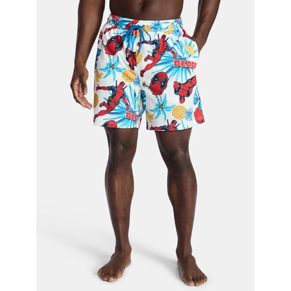 Marvel Deadpool Palms Men's and Big Men's Swim Trunks, Sizes S-3XL