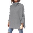 thumbnail image 1 of Bxhd Women's Turtleneck Oversized Batwing Sleeve Spilt Hem Knit Tunic Pullover Sweater, 1 of 4