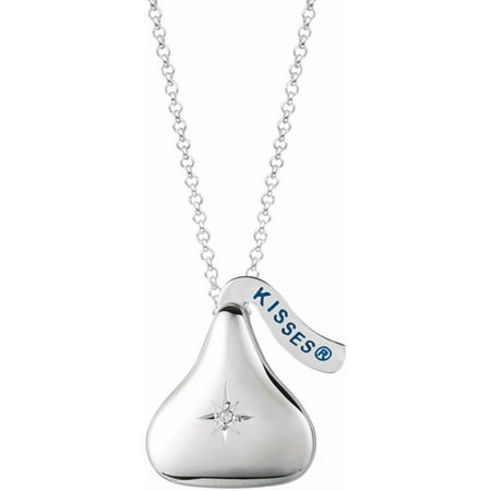 Hershey's Kisses Women's Diamond Accent Sterling Silver Flat Back Locket with One Diamond Pendant, 16 with 2 Extension