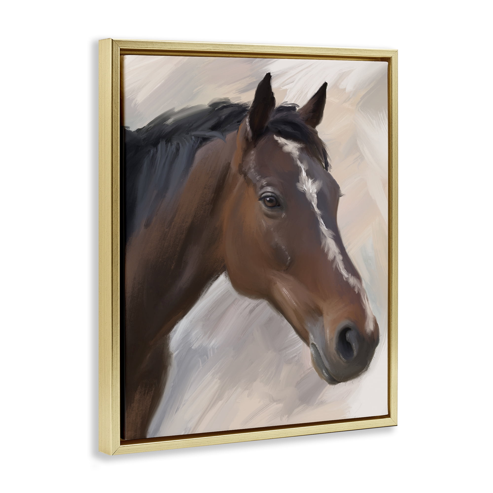 Stupell Industries Brown Farm Horse Animals Painting Gold Floater Framed Canvas Art Print Wall Art, 17 x 21