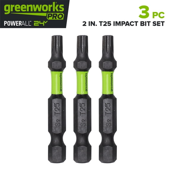 Greenworks Pro 3PC 2" Impact Bit Set, Torx T25 Head, with Quick Connect 1/4" Hex Shank