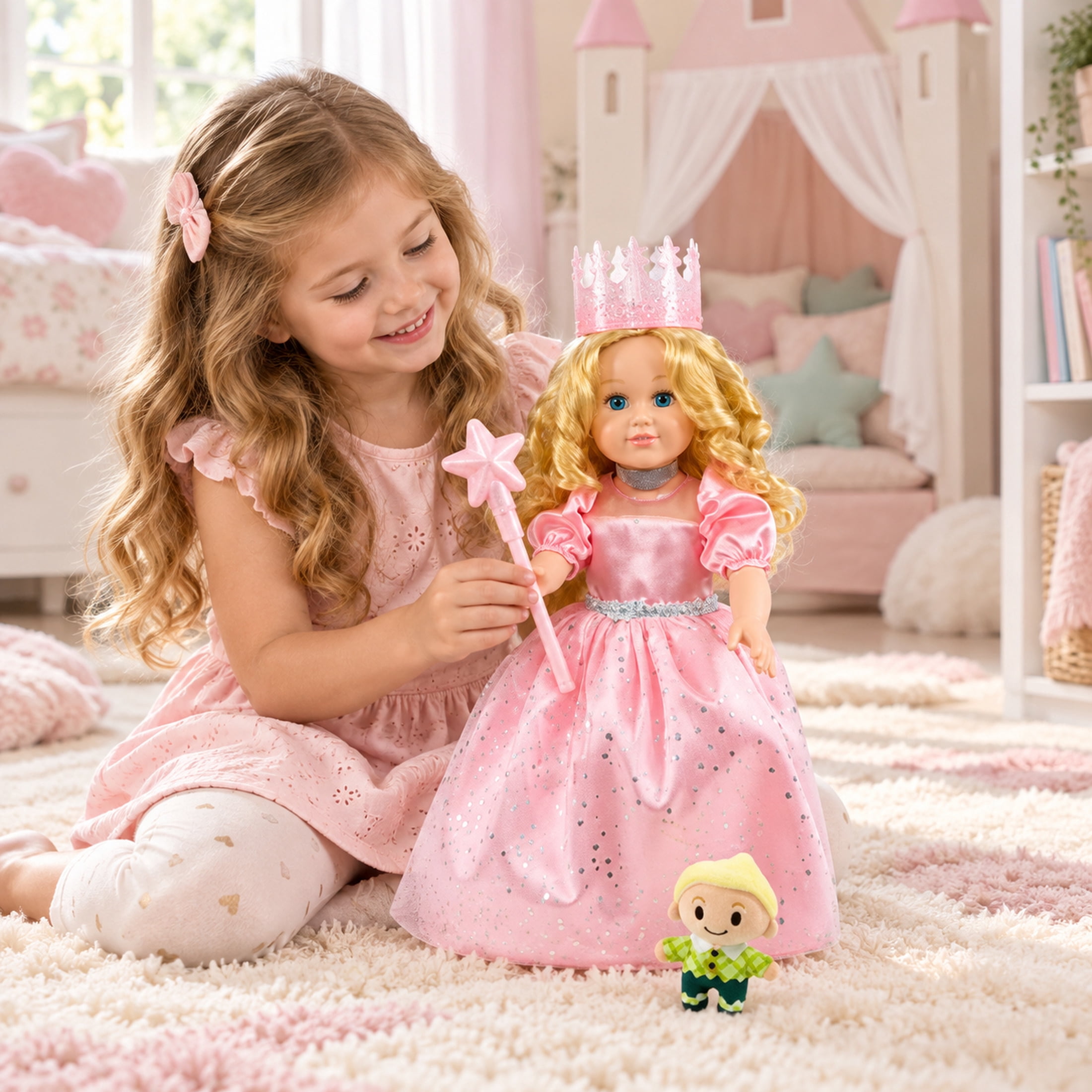 My Life As The Wizard of Oz Glinda Good Witch 18-Inch Posable Doll with Blonde Hair, Blue Eyes, Light-Up Wand, Crown & Plush Lollipop Boy