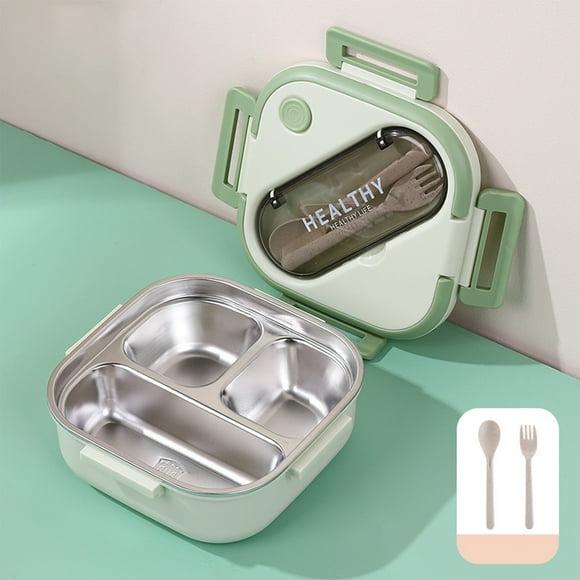 Wpawbk Boîte à Lunch en Acier Inoxydable, Bento Double Couche pour Tout-Petits avec Ustensiles, Multi-Compartiments Étanche pour École/camping/travail, Bleu Clair/rose/vert, Compatible Micro-Ondes