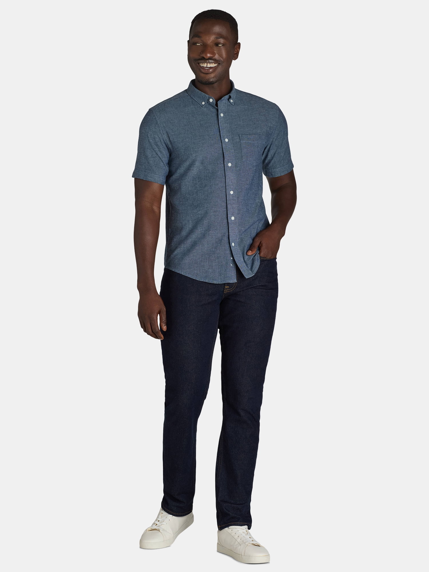 Men's & Big Men's Short Sleeve Poplin Button-Up Shirt, Sizes S-3XL