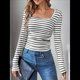 thumbnail image 5 of Camisas de Larga con Cuello Cuadrado para Mujer, Blusas Informales de Punto Acanalado de Corte Ajustado, Camisetas Básicas de Trabajo para Verano y Otoño. y Negro L, 5 of 9