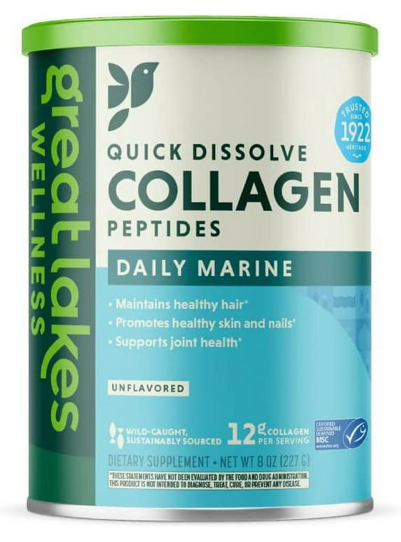 Great Lakes Marine Collagen Peptides Unflavored Quick Dissolve Hydrolyzed, 8 oz..