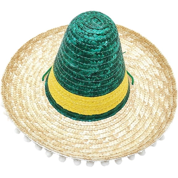 Hsqqdc Woven Straw Sombrero Hat, Wide Brim Mexican Style Sun Hat for Adults