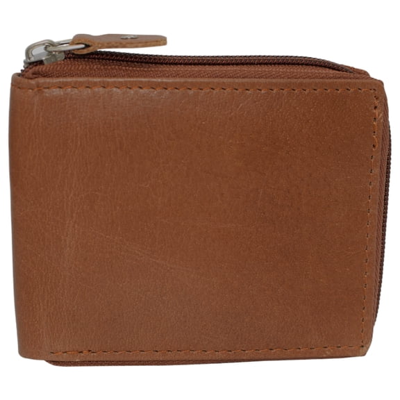 Swiss Marshall Mens RFID Blocking Zip Around Wallet Cowhide Leather Zipper ID Flap Bifold with Gift Box Tan