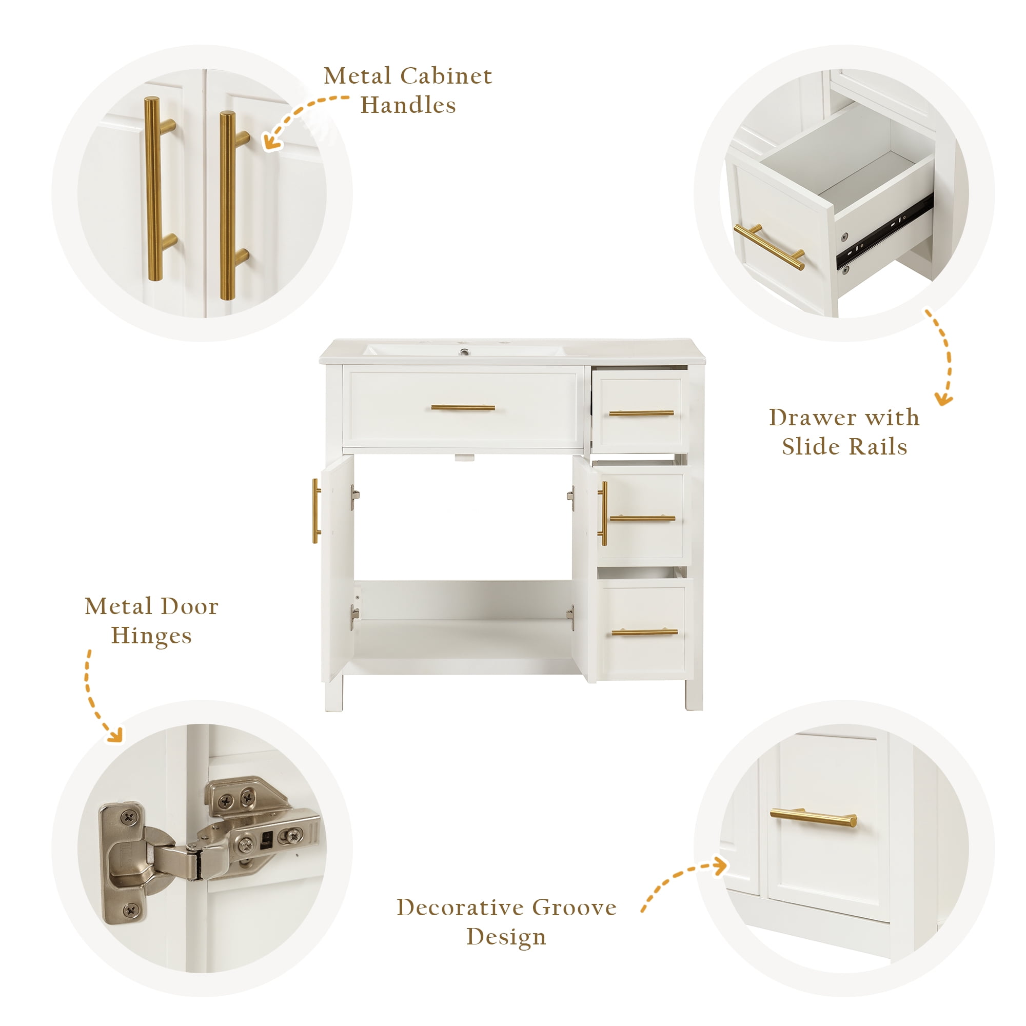 Aukfa 36" Bathroom Vanity with Sink, Free Standing Single Basin Vanity Set,White
