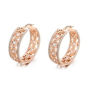Amy and Annette Filigree Flower Hoop Earrings, 14K Rose Gold-Plated, with crystals