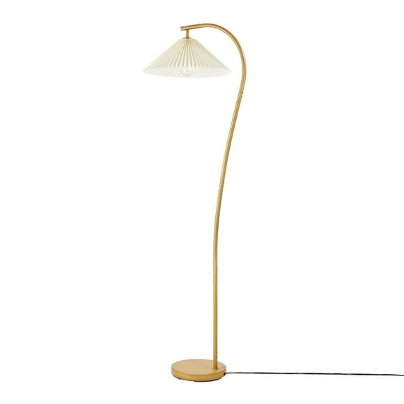Novogratz x Globe 62" Wood Toned Floor Lamp with White Pleated Fabric Shade