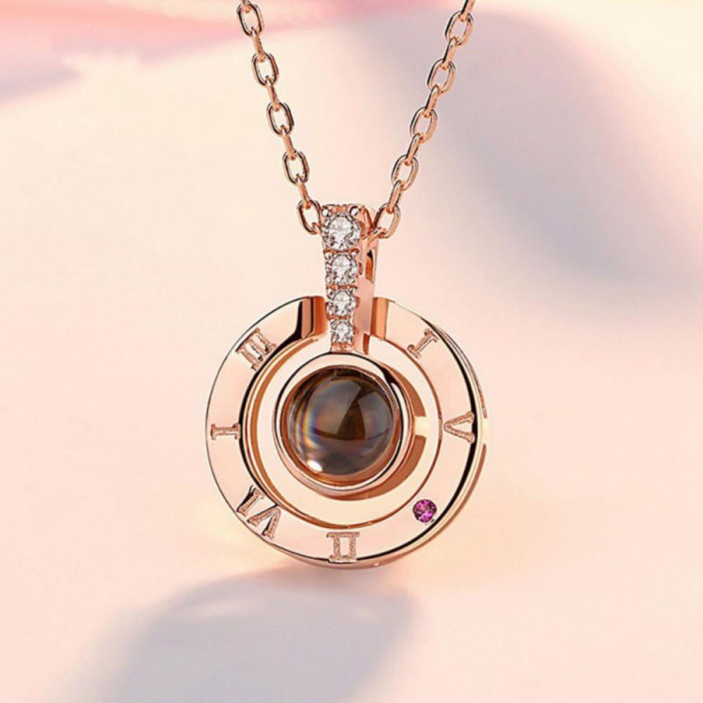 Rose Gold 100 Languages Light I Love You Projection Pendant Necklace Xmas Gift
