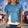 thumbnail image 5 of felwors Women's Casual Patriotic Graphic T-Shirt – USA Flag, Eagle, Statue of Liberty & Fireworks Print, Short Sleeve Crew Neck Tee for 4th of July Events (Blue, L), 5 of 8