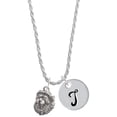 thumbnail image 1 of Delight Jewelry Silvertone Small Lion - Mascot Silvertone Script Initial Disc - T - Charm Necklace, 20"+3", 1 of 4