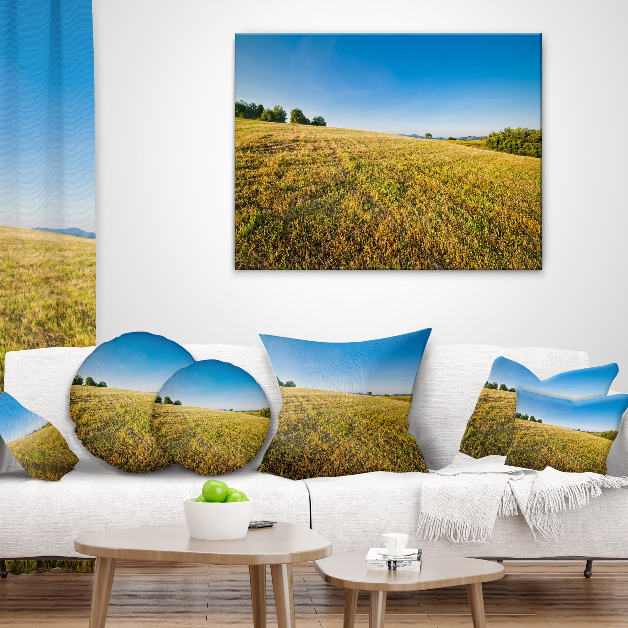 Designart Sunrise Over Green Mountains - Landscape Photo Throw Pillow - 12x20