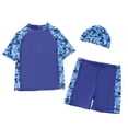 thumbnail image 3 of Bellafa Toddler Boys Swimsuit Set Boys' Rash Guard Swimwear Kids UPF 50+ Two Piece Bathing Suit With Swim Trunk and Hat 3-8 Years, 3 of 7