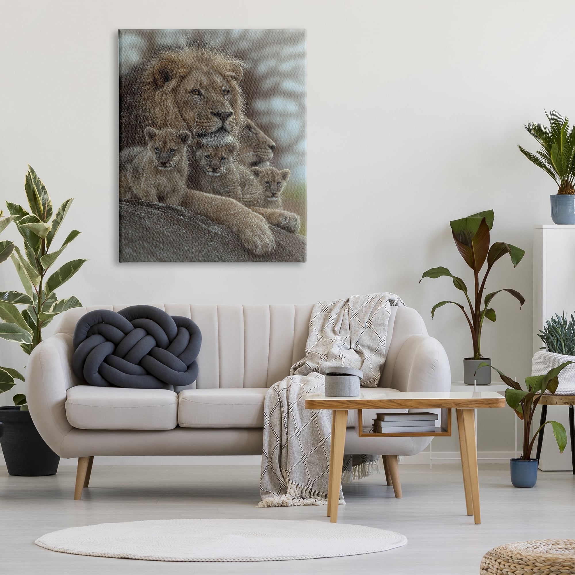 Stupell Industries King Lion Baby Cubs Wild Safari Animal Family, 36 x 48, Design by Collin Bogle