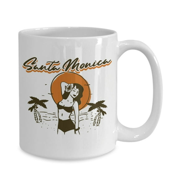 Vintage Luau Surfer Girl Santa Monica Beach White Gift coffee mug