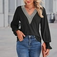 thumbnail image 3 of APEXFWDT Women's Long Sleeve V-Neck Blouses Casual Loose Lace Trim Shirt Tops Lantern Sleeves Office Work Shirt, 3 of 7