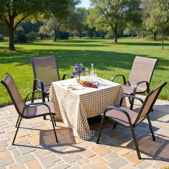 YYAo Patio Dining Chairs, Outdoor Furniture Set Bistro Chairs, 4 Pieces Stackable Patio Dining Chairs Set with Armrest-Brown