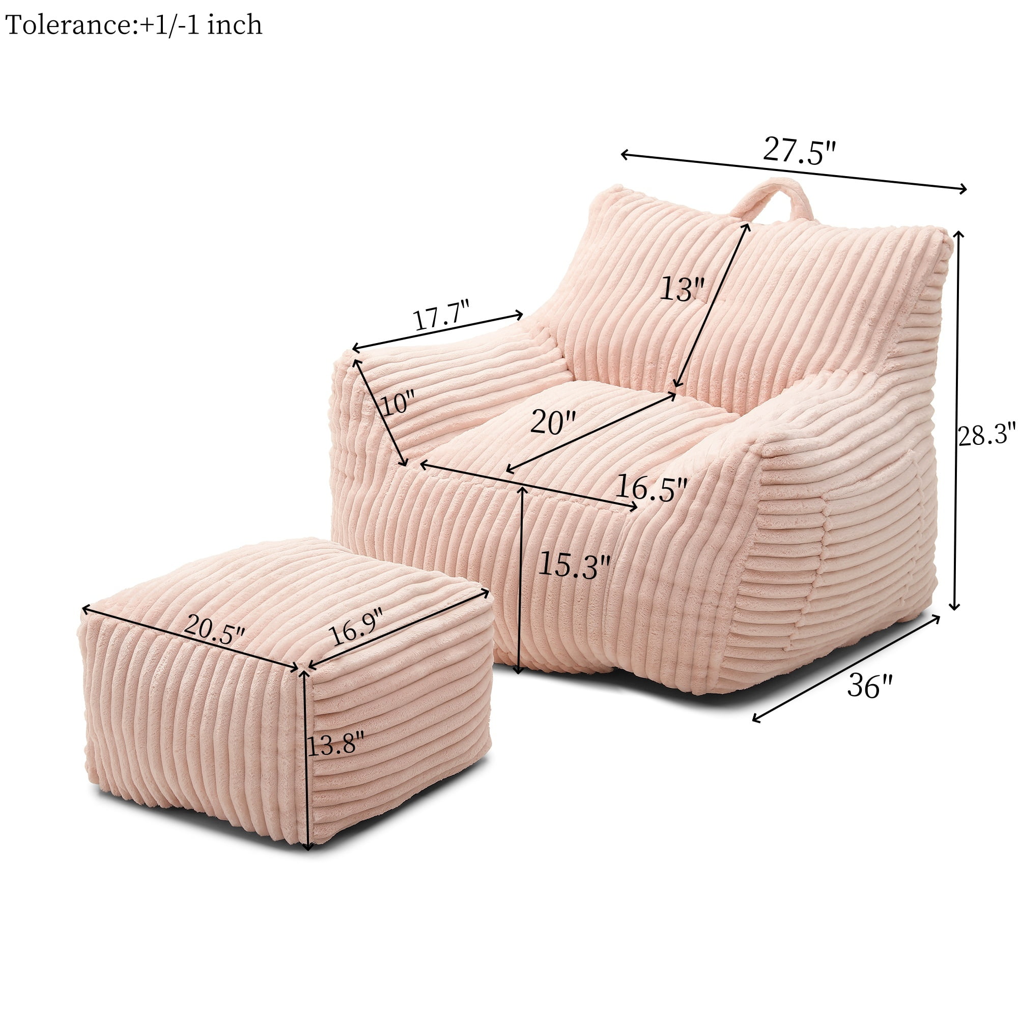 Jopath Giant Bean Bag Chair,Giant Plush Bean Bag Chair For Adults With Armrests And Footstool,Cozy Fluffy Cloud Mini Couch For Living Room, Bedroom & Dorm Pink
