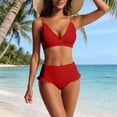 thumbnail image 2 of Amzcrzy Two Piece Swimsuit for Women Ruffle Bra High Waisted Briefs Swimsuits Tummy Control Solid Color Slimming Beachwear Fashion V Neck Open Back Womens Bikini Sets M, 2 of 6